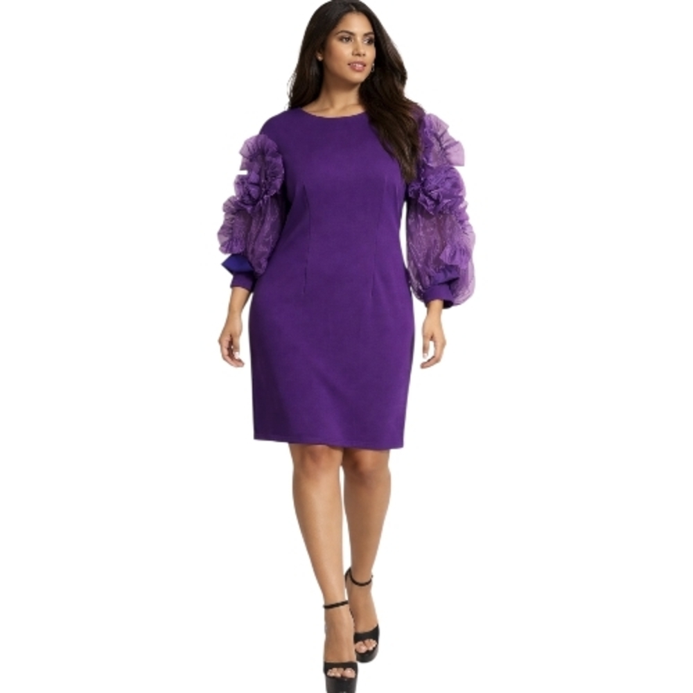 Purple Long Sleeve Puff-Sleeve Dress